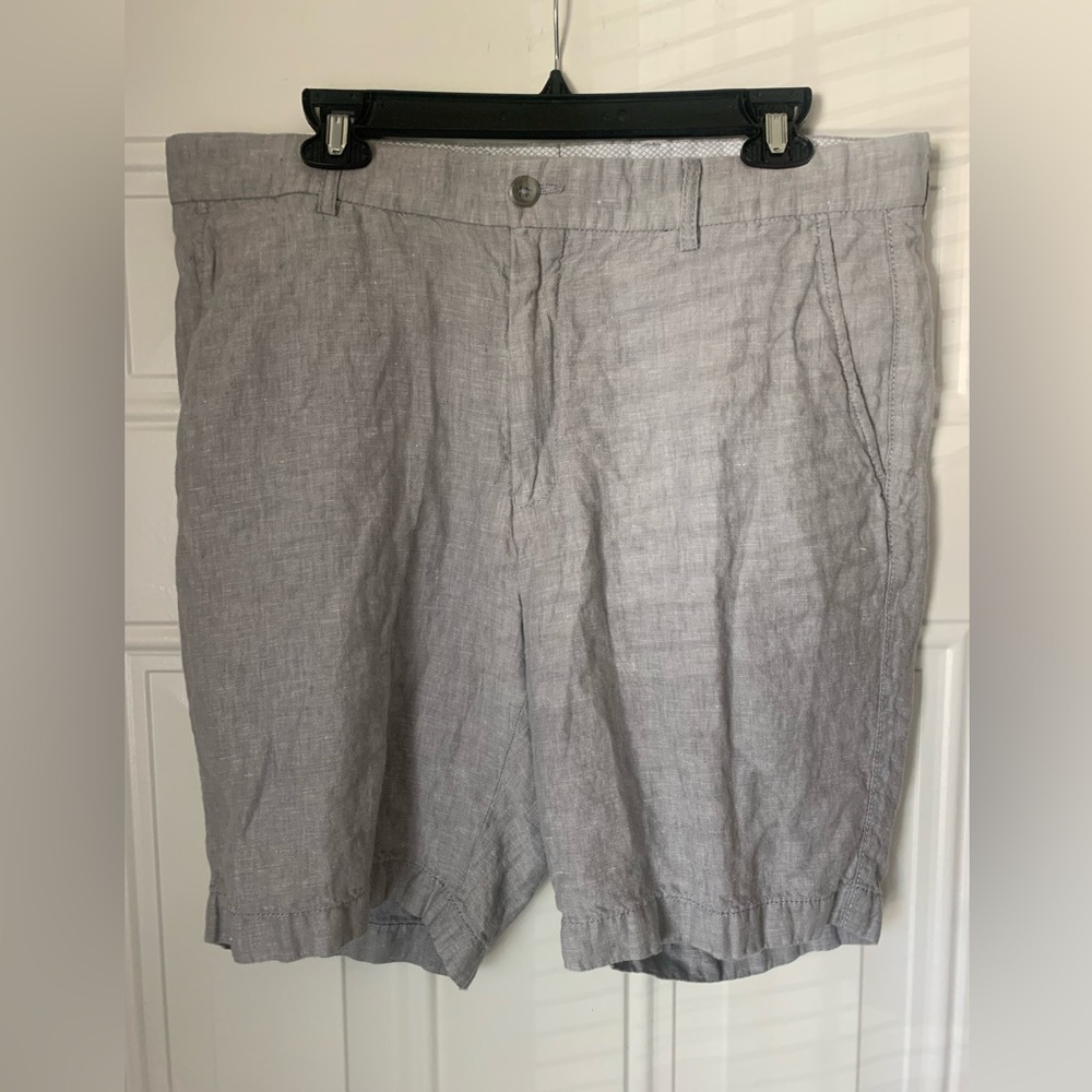 Ballin Drummond Light Gray Flat Front Men's Shorts 100% Linen Size 35